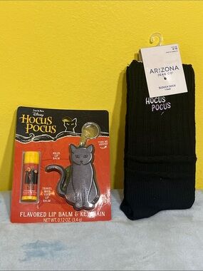 Disney & Arizona Hocus Pocus Socks + Cat Lip Balm Keychain Bundle NWT